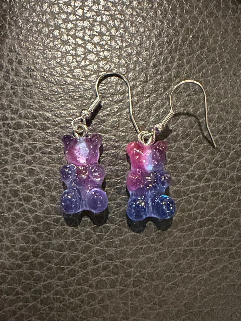 Purple and Blue Gummy Bear Dangle Earrings